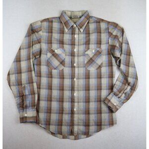 VINTAGE SATURDAYS IN CALIFORNIA - MEN'S BROWN PLAID LONG SLEEEVE BUTTON-UP  - M